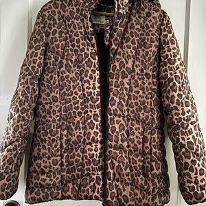 Women’s Leopard Print Puffer Jacket - Brown